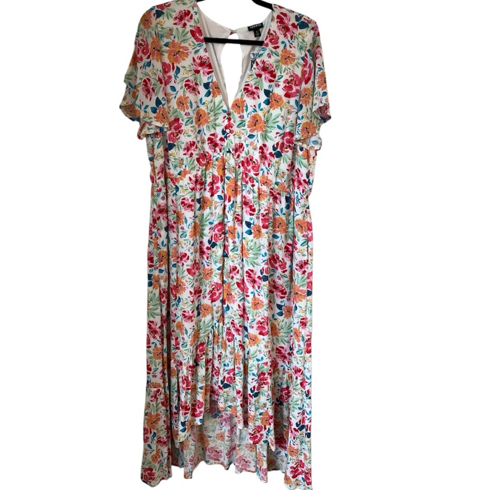 NWT TORRID Women’s‎ Ivory Ditsy Floral Gauze Button Front Tea-Length Dress Sz 2X - Picture 2 of 16